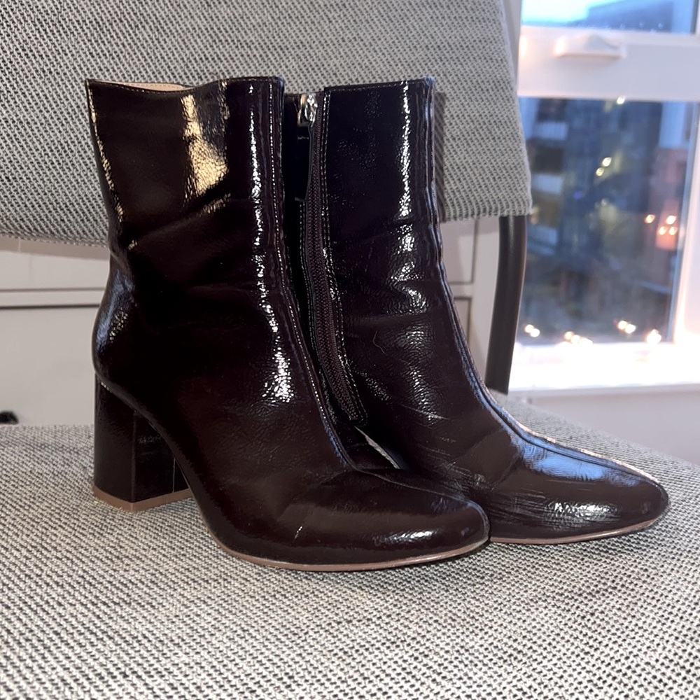 Patent leather burgundy ankle boots